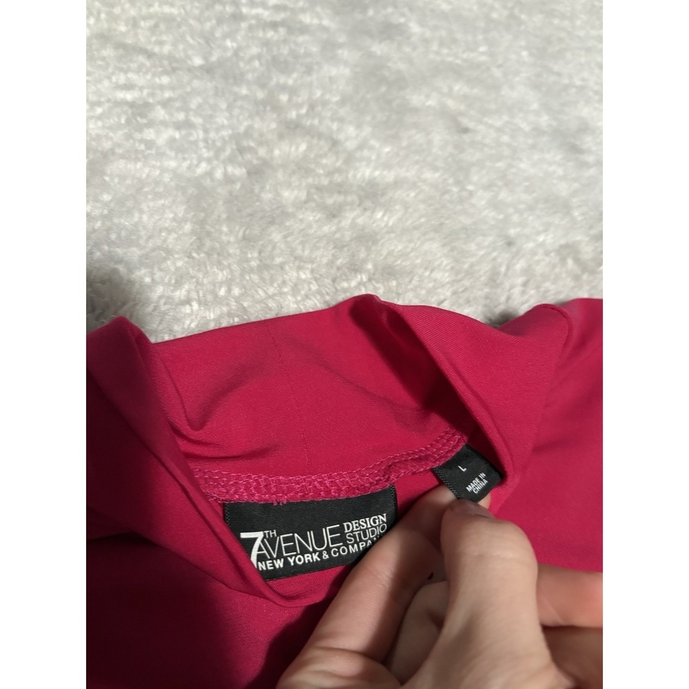 New York & Company 7th Avenue Pink Fuchsia Keyhole Mock Neck Large Shirt NWT - Picture 4 of 8